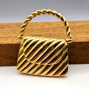 Vintage Lady Remington Purse Brooch, Chic Gold Tone Handbag Scarf Pin